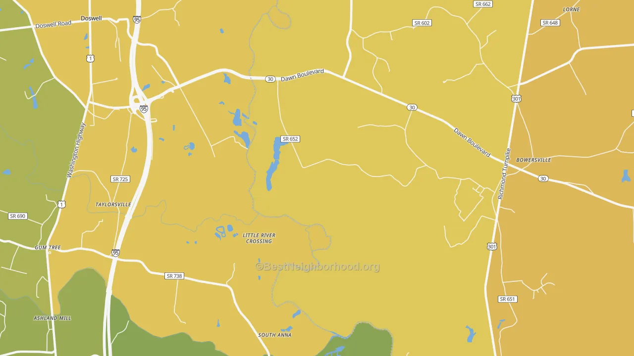 Map of the best neighborhoods in the Taylorsville area, with better matches in green and worse matches in red
