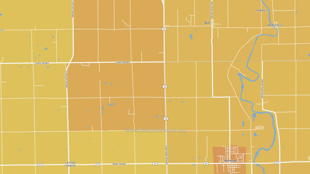 Map of the best neighborhoods in the Taymouth area, with better matches in green and worse matches in red