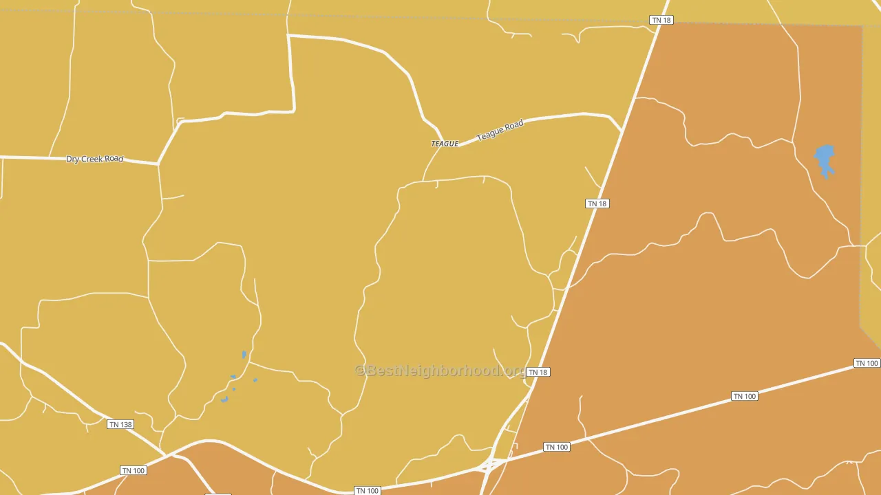 Map of the best neighborhoods in the Teague area, with better matches in green and worse matches in red