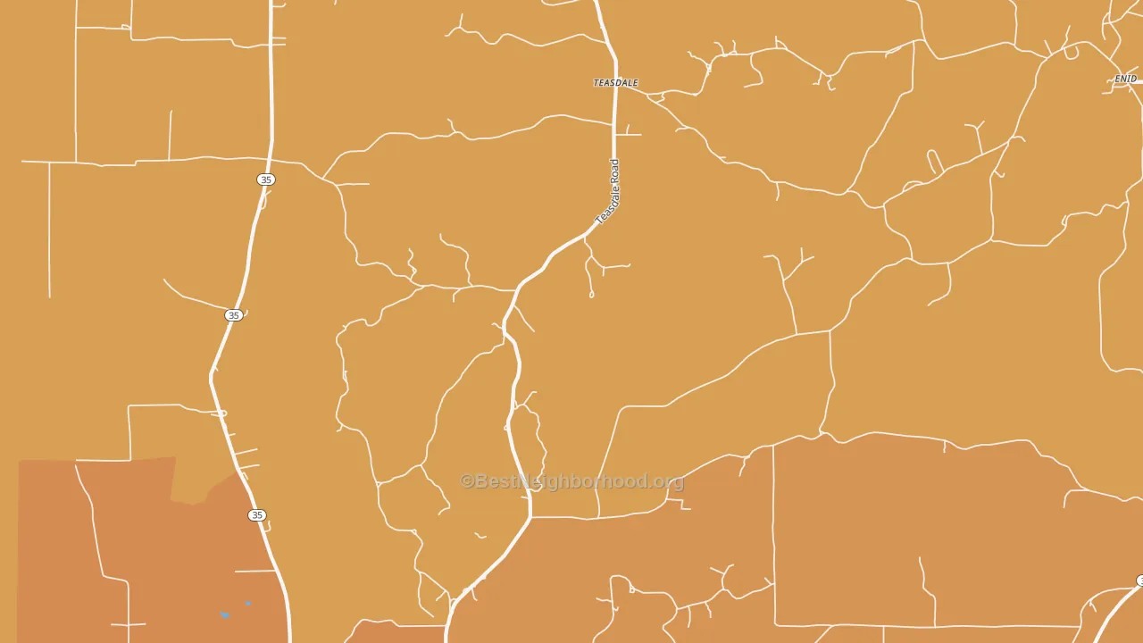 Map of the best neighborhoods in the Teasdale area, with better matches in green and worse matches in red