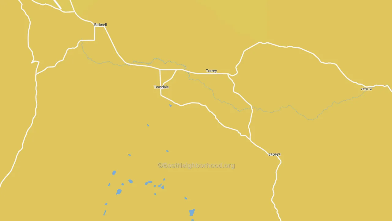 Map of the best neighborhoods in the Teasdale area, with better matches in green and worse matches in red