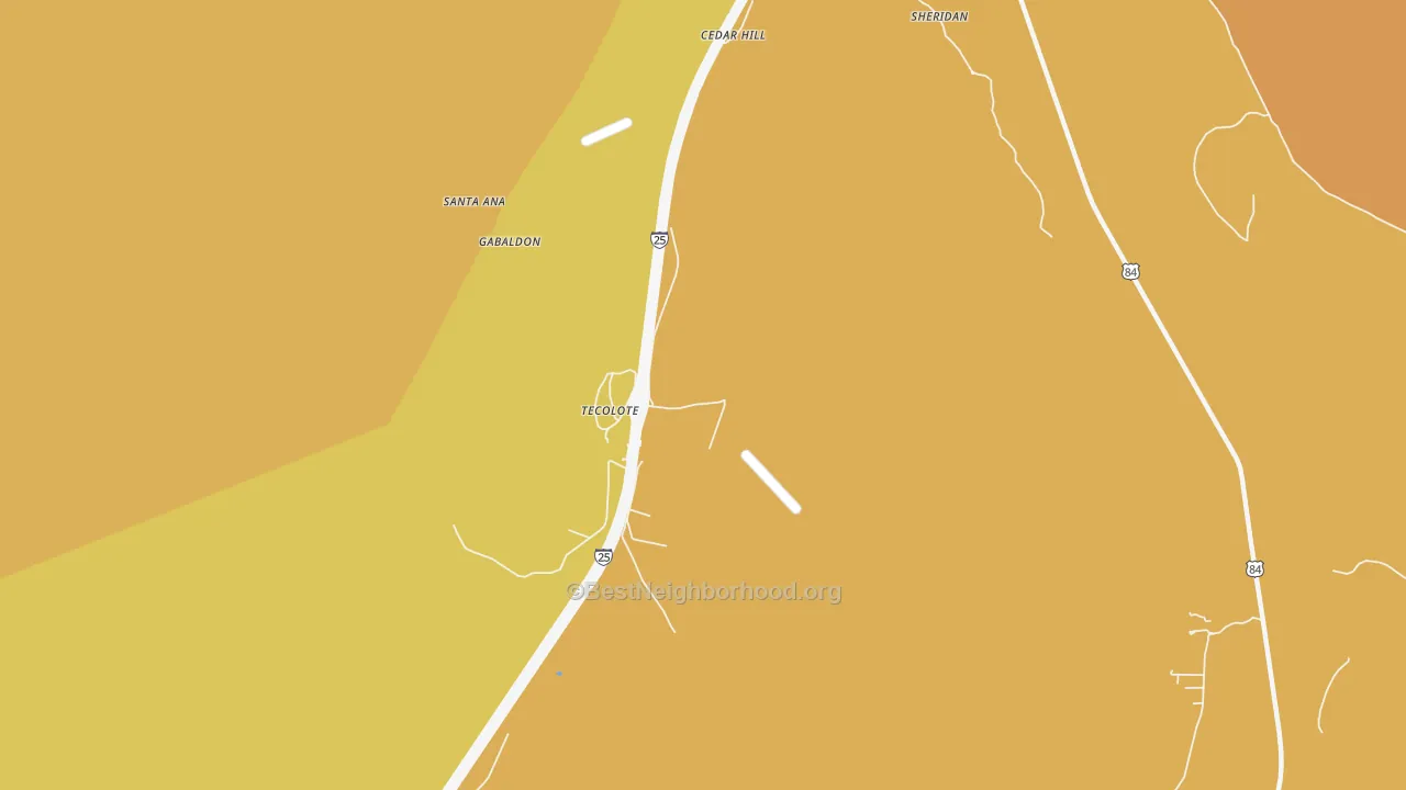 Map of the best neighborhoods in the Tecolote area, with better matches in green and worse matches in red