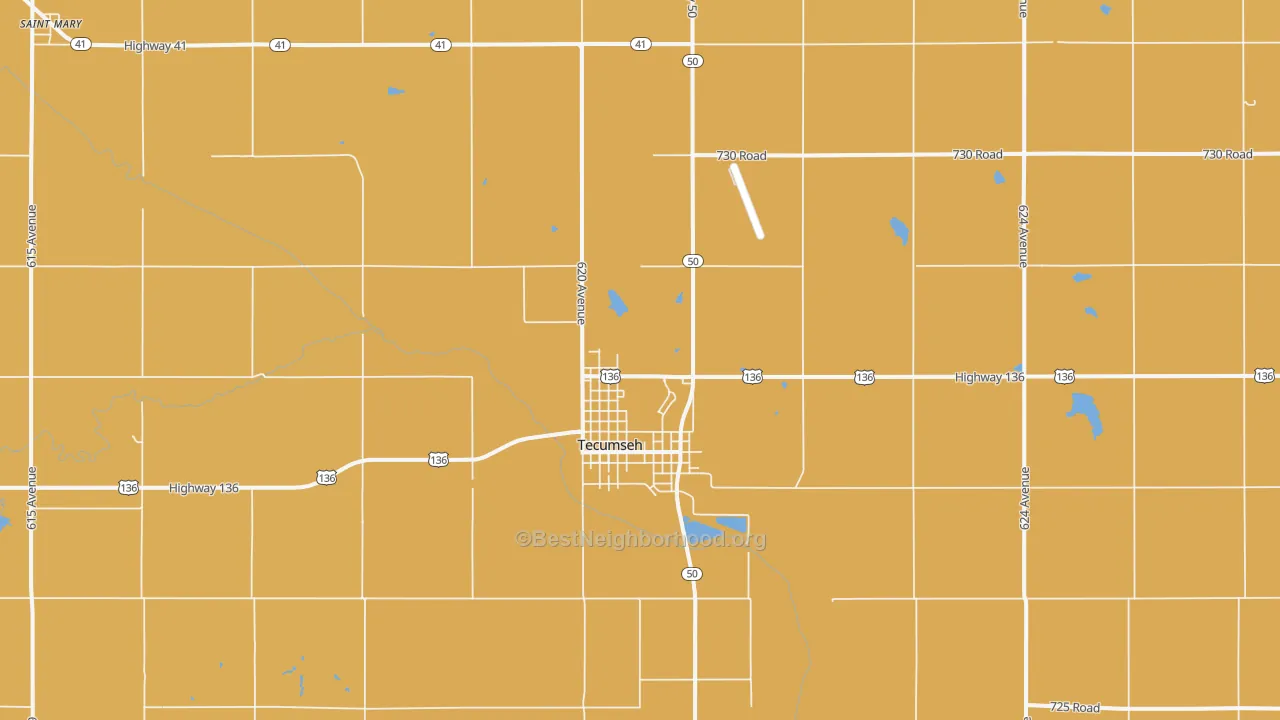 Map of the best neighborhoods in the Tecumseh area, with better matches in green and worse matches in red