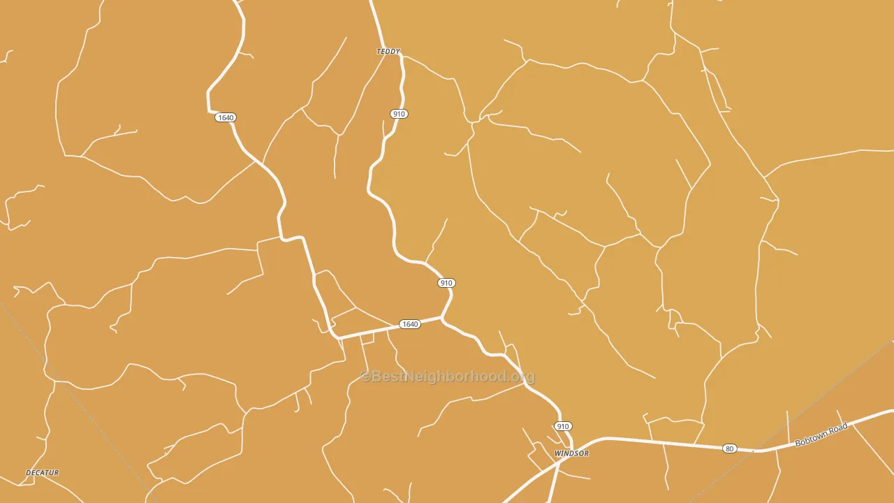 Map of the best neighborhoods in the Teddy area, with better matches in green and worse matches in red