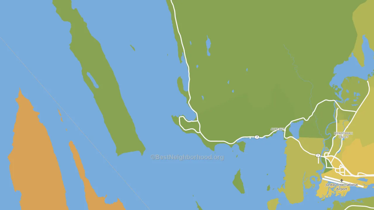Map of the best neighborhoods in the Tee Harbor area, with better matches in green and worse matches in red