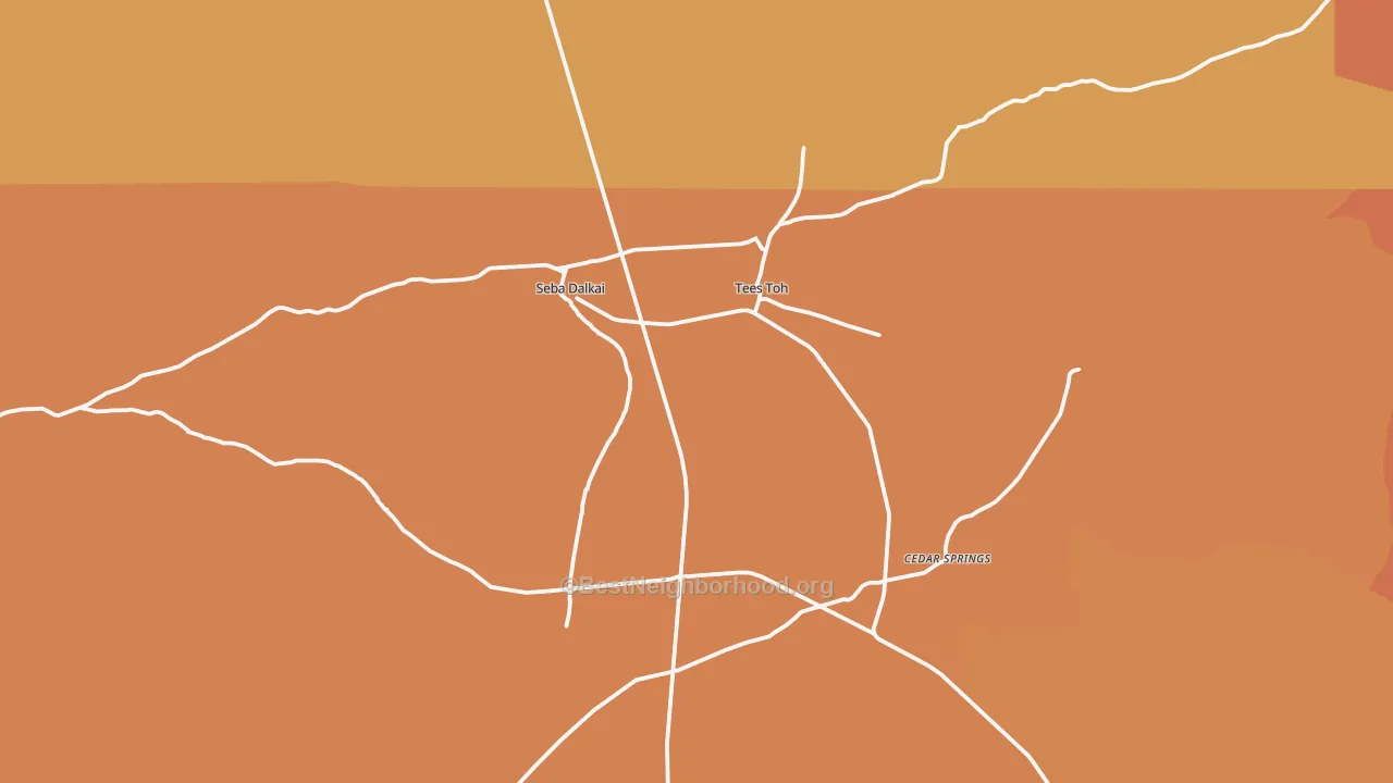 Map of the best neighborhoods in the Tees Toh area, with better matches in green and worse matches in red