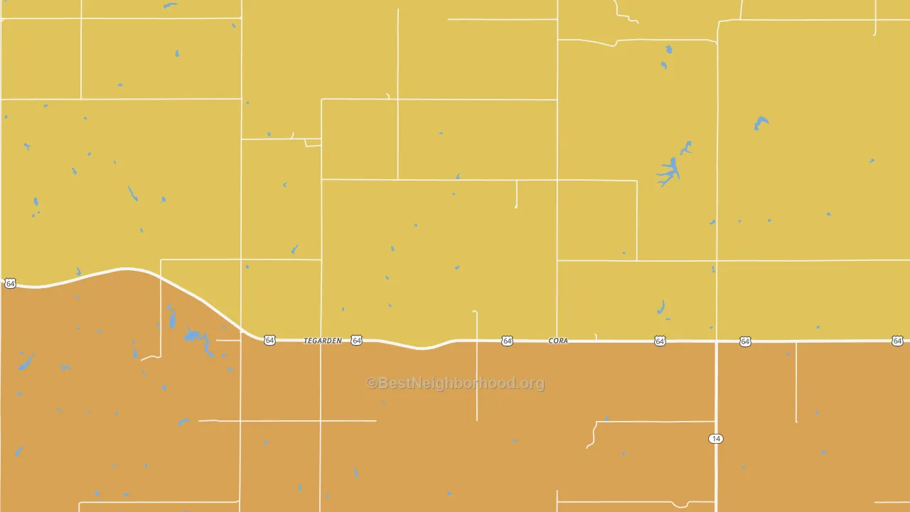 Map of the best neighborhoods in the Tegarden area, with better matches in green and worse matches in red