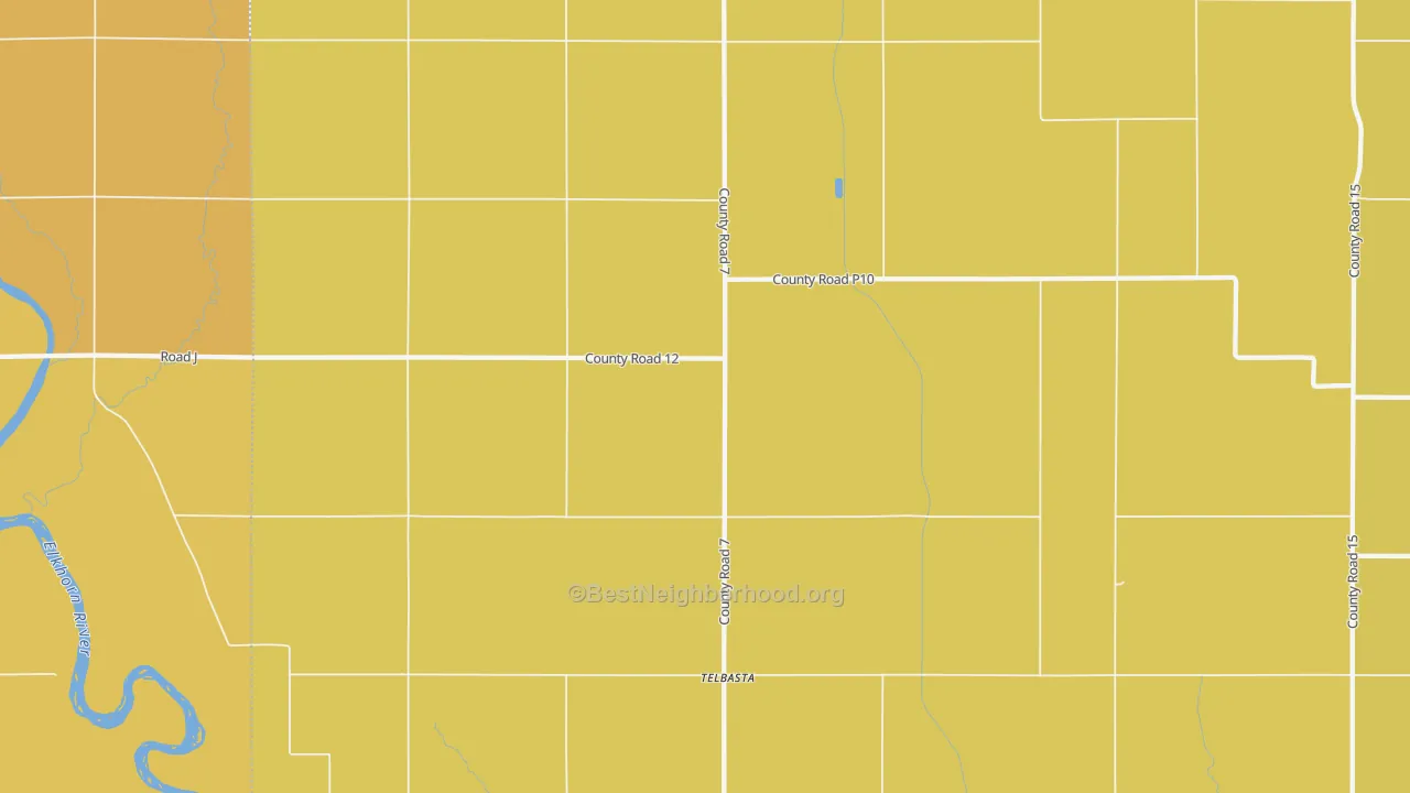Map of the best neighborhoods in the Telbasta area, with better matches in green and worse matches in red