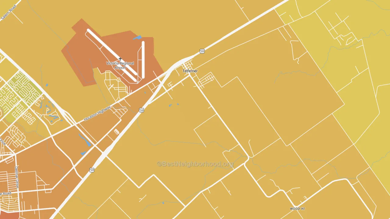 Map of the best neighborhoods in the Telferner area, with better matches in green and worse matches in red