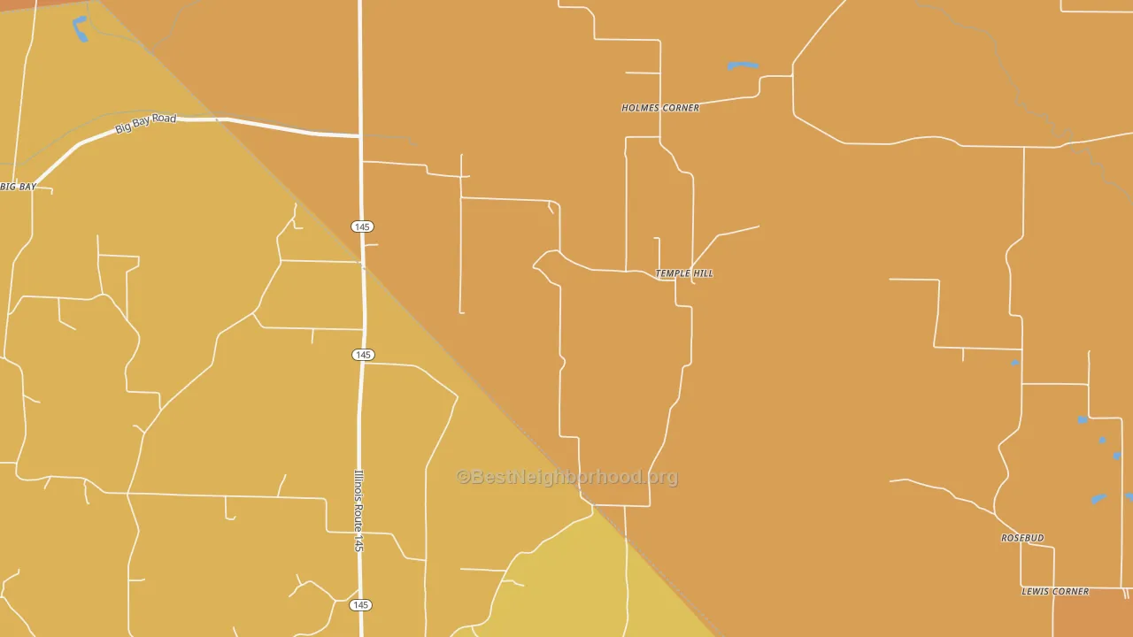 Map of the best neighborhoods in the Temple Hill area, with better matches in green and worse matches in red