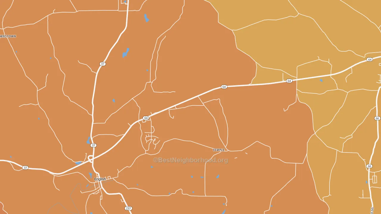 Map of the best neighborhoods in the Temple area, with better matches in green and worse matches in red