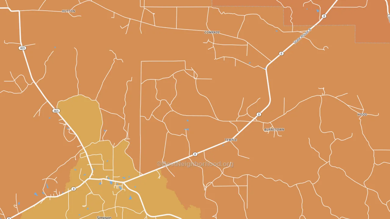 Map of the best neighborhoods in the Temple area, with better matches in green and worse matches in red