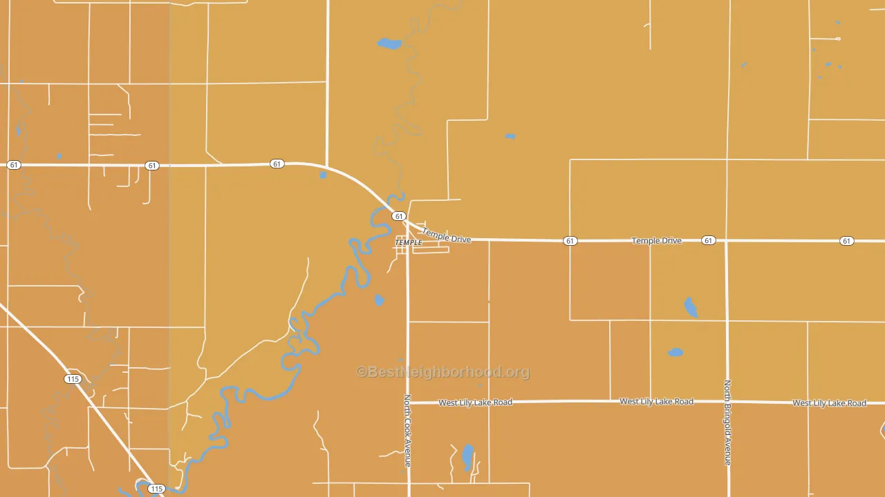 Map of the best neighborhoods in the Temple area, with better matches in green and worse matches in red