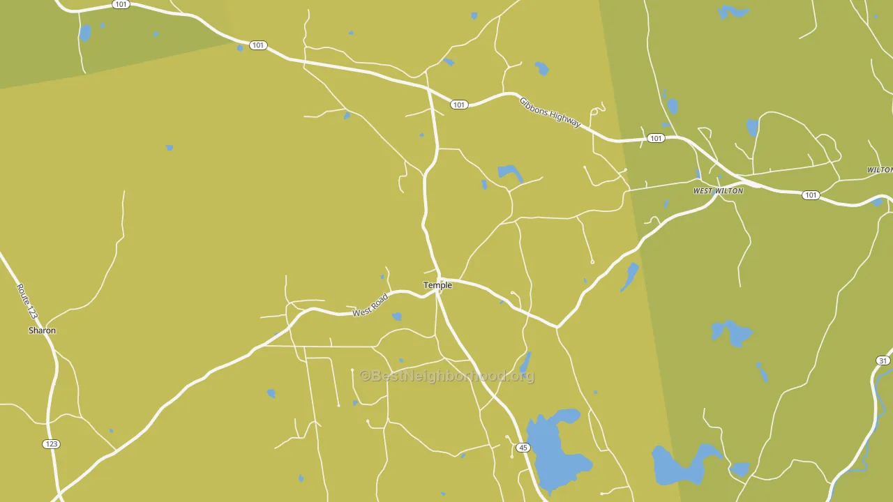 Map of the best neighborhoods in the Temple area, with better matches in green and worse matches in red