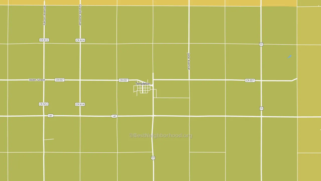 Map of the best neighborhoods in the Templeton area, with better matches in green and worse matches in red