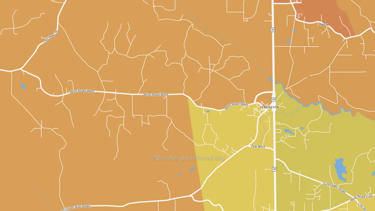 Map of the best neighborhoods in the Ten Mile area, with better matches in green and worse matches in red