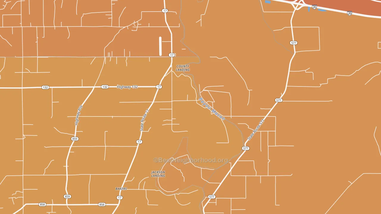 Map of the best neighborhoods in the Tendal area, with better matches in green and worse matches in red