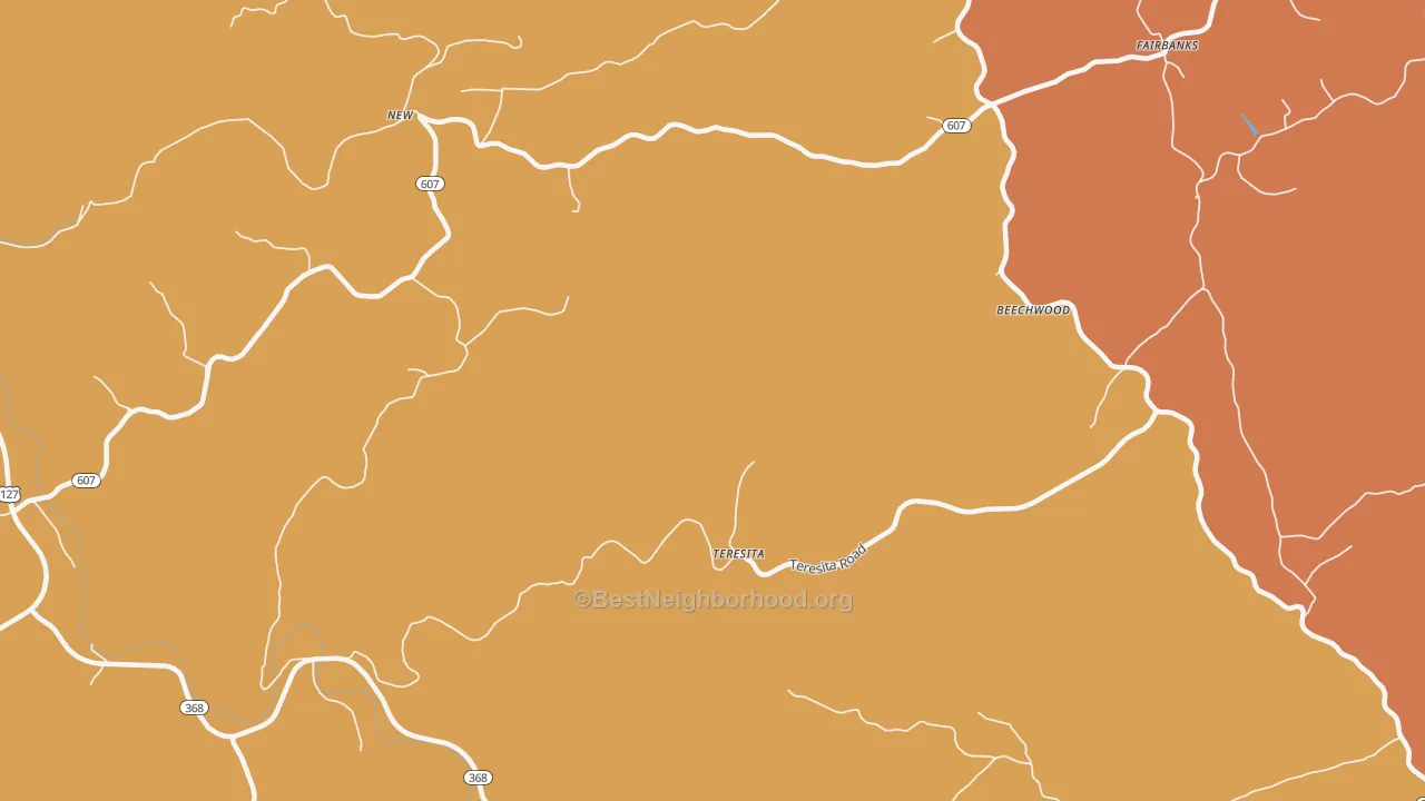 Map of the best neighborhoods in the Teresita area, with better matches in green and worse matches in red