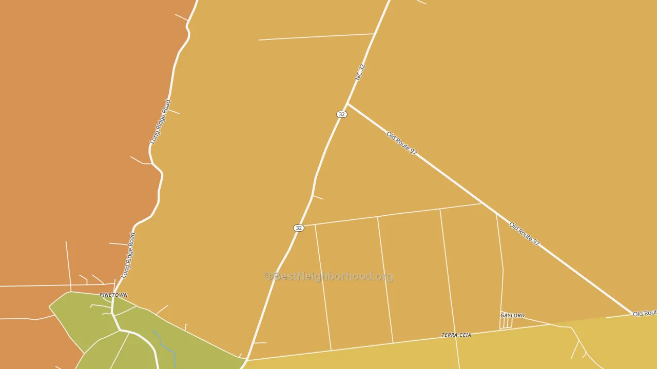 Map of the best neighborhoods in the Terra Ceia area, with better matches in green and worse matches in red