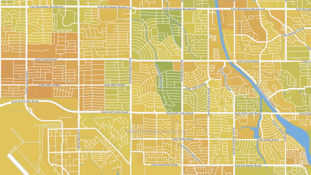 Map of the best neighborhoods in the Terra del Sol, Tucson area, with better matches in green and worse matches in red