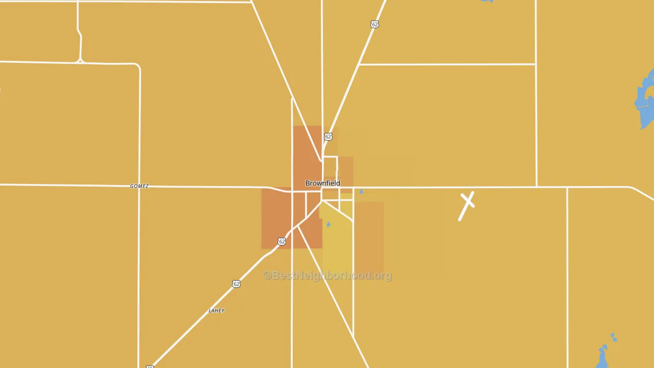 Map of the best neighborhoods in the Terry County area, with better matches in green and worse matches in red