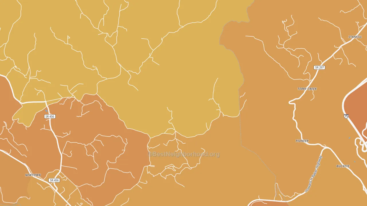 Map of the best neighborhoods in the Terry Creek area, with better matches in green and worse matches in red