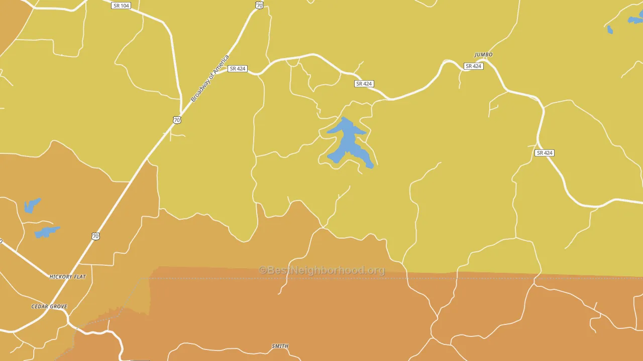 Map of the best neighborhoods in the Terry area, with better matches in green and worse matches in red