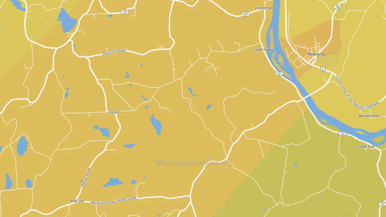 Map of the best neighborhoods in the Terrytown area, with better matches in green and worse matches in red