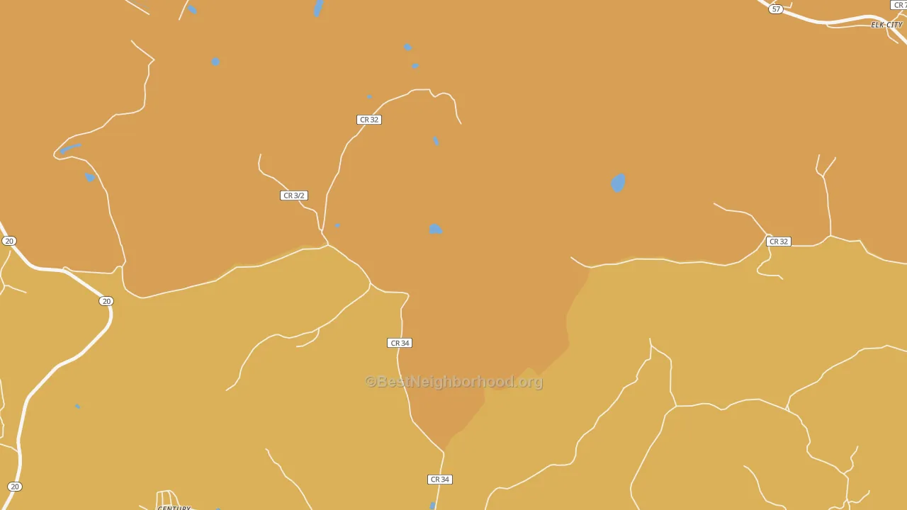 Map of the best neighborhoods in the Teter area, with better matches in green and worse matches in red
