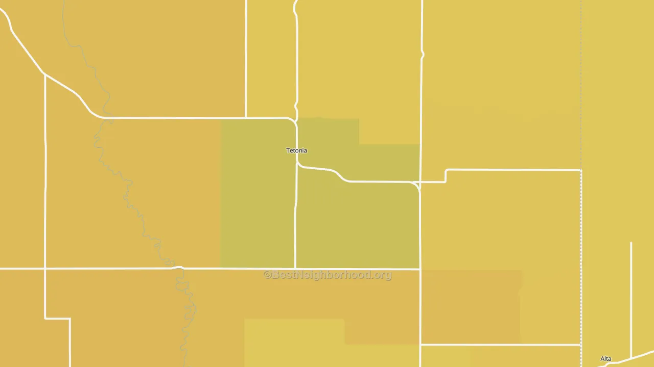 Map of the best neighborhoods in the Tetonia area, with better matches in green and worse matches in red