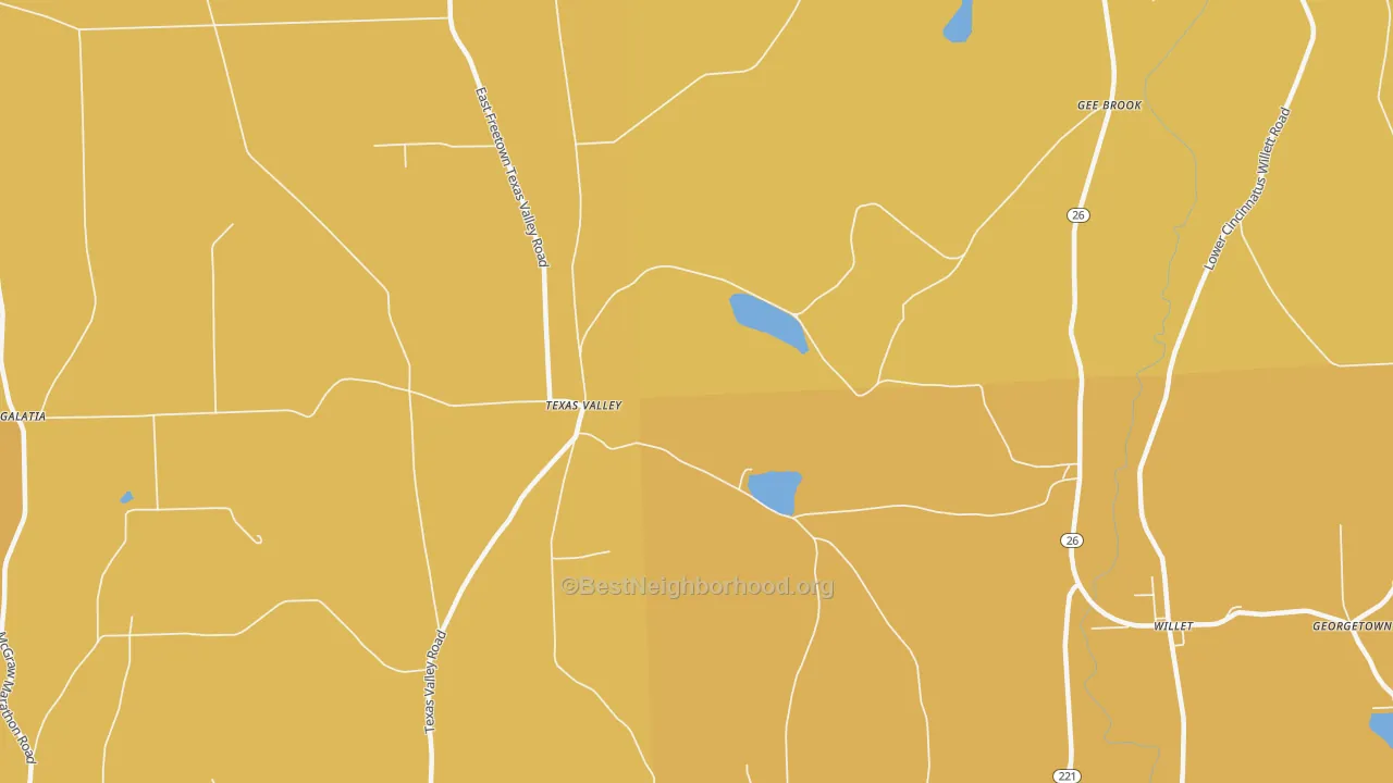 Map of the best neighborhoods in the Texas Valley area, with better matches in green and worse matches in red