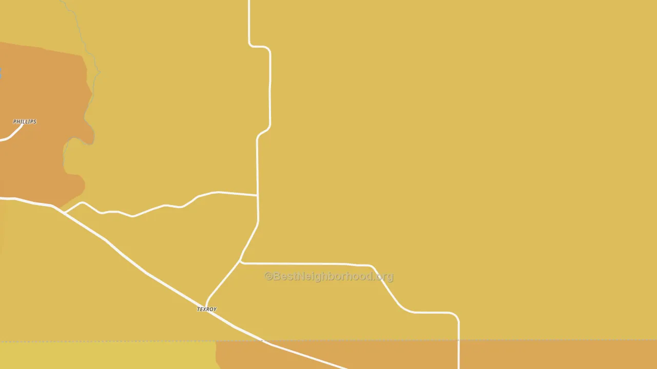 Map of the best neighborhoods in the Texroy area, with better matches in green and worse matches in red