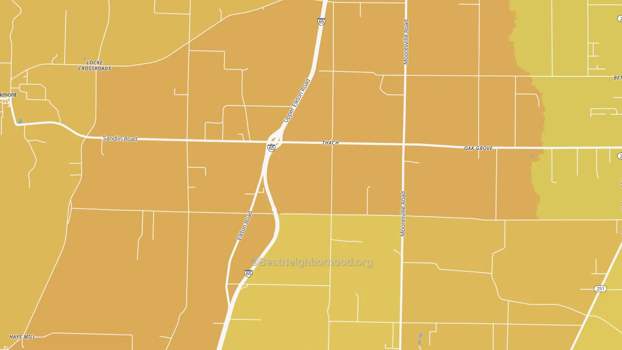 Map of the best neighborhoods in the Thach area, with better matches in green and worse matches in red