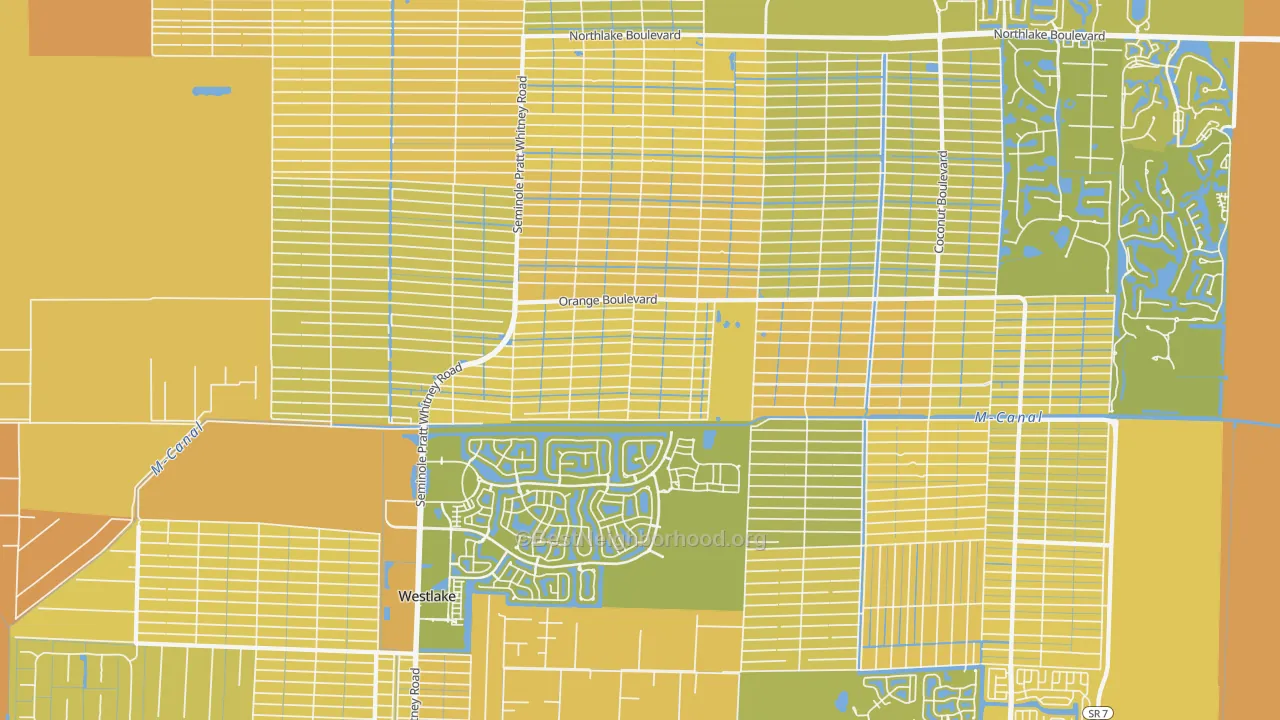 Map of the best neighborhoods in the The Acreage area, with better matches in green and worse matches in red