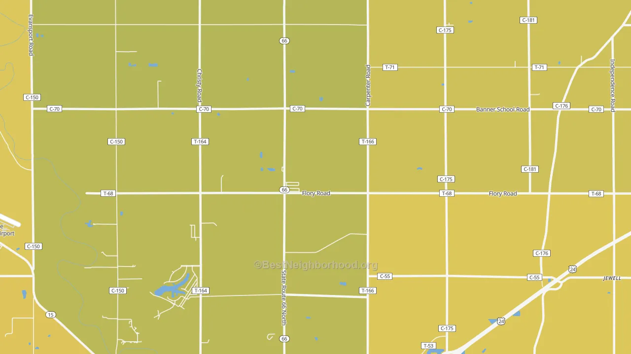 Map of the best neighborhoods in the The Bend area, with better matches in green and worse matches in red