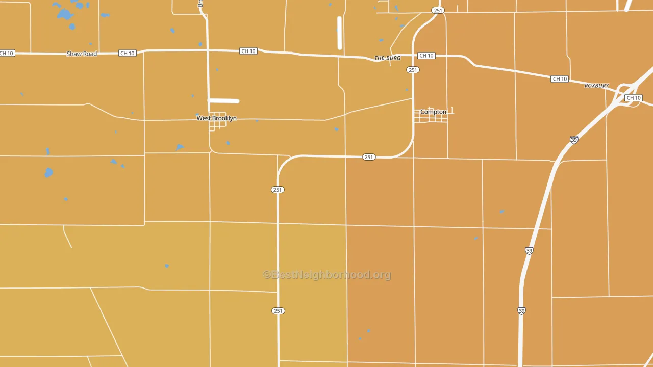 Map of the best neighborhoods in the The Burg area, with better matches in green and worse matches in red