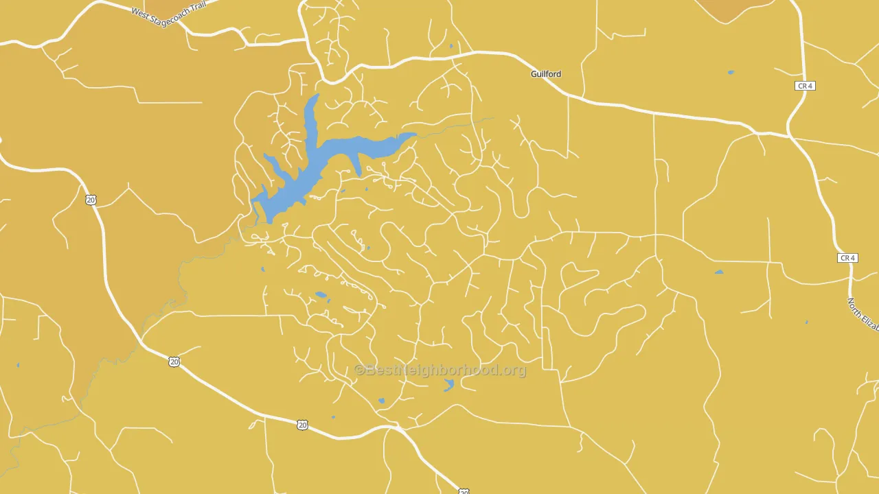Map of the best neighborhoods in the The Galena Territory area, with better matches in green and worse matches in red