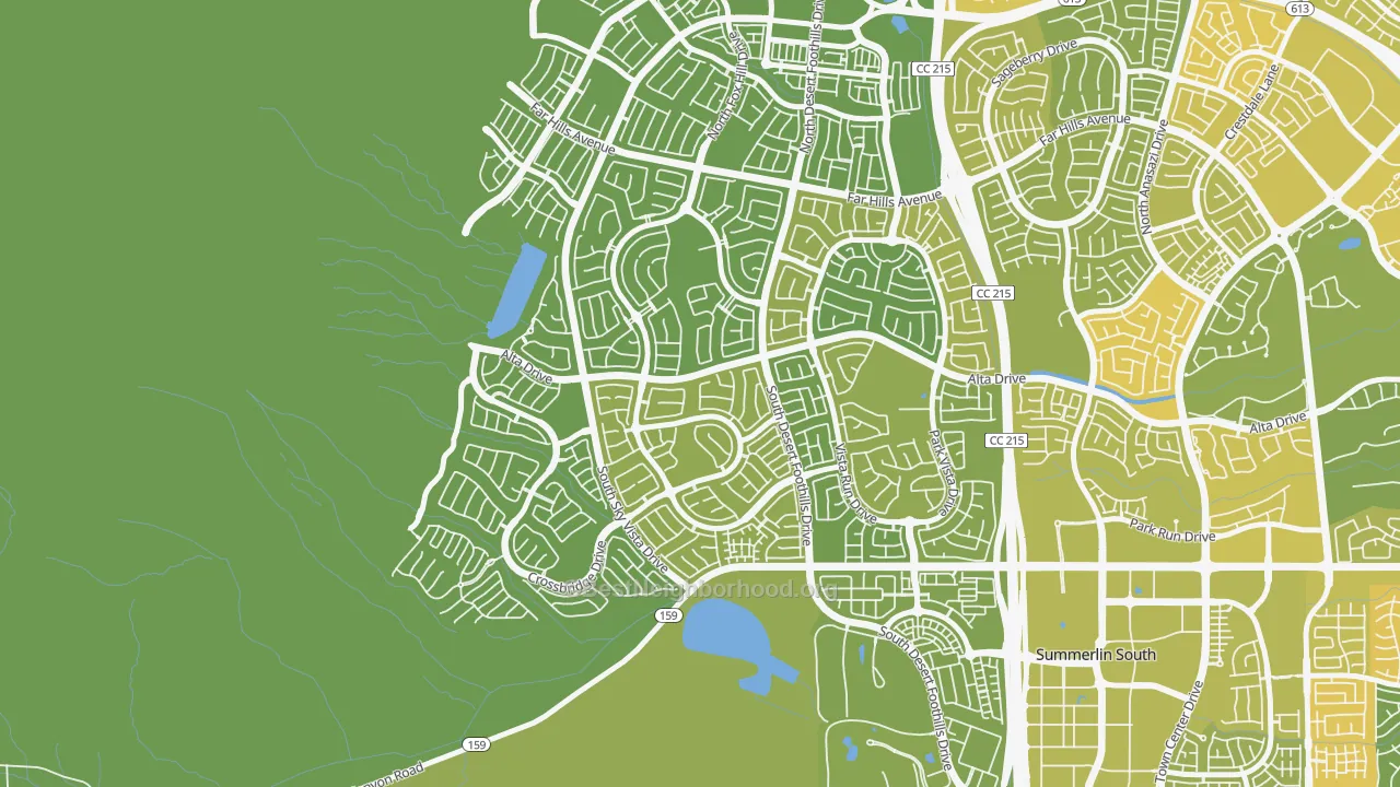 Map of the best neighborhoods in the The Paseos, Las Vegas area, with better matches in green and worse matches in red