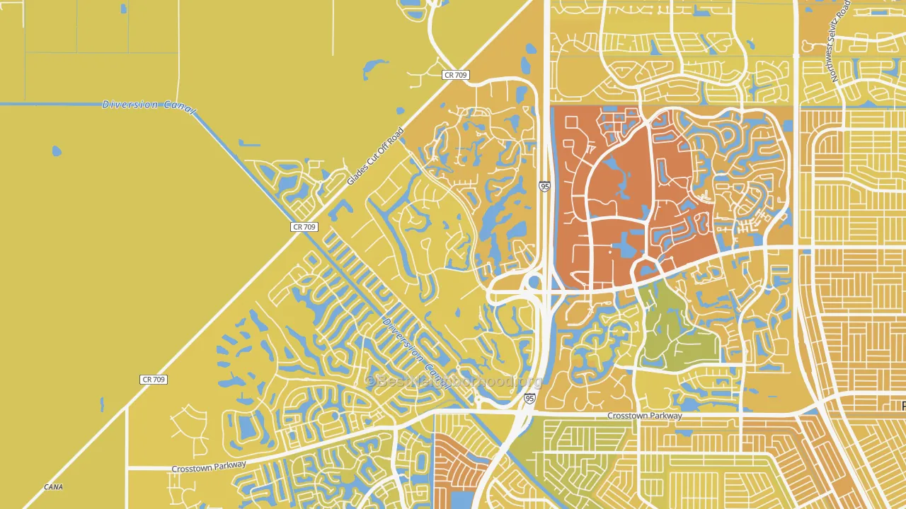 Map of the best neighborhoods in the The Reserve, Port St. Lucie area, with better matches in green and worse matches in red