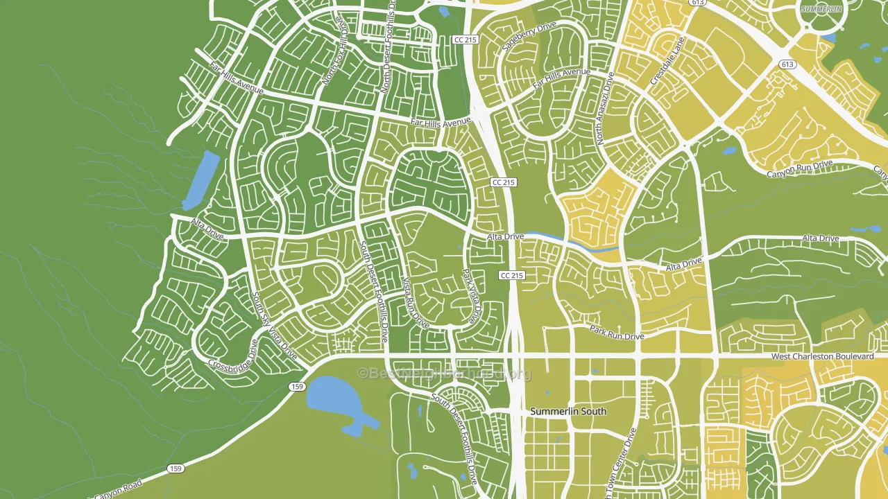 Map of the best neighborhoods in the The Vistas, Las Vegas area, with better matches in green and worse matches in red