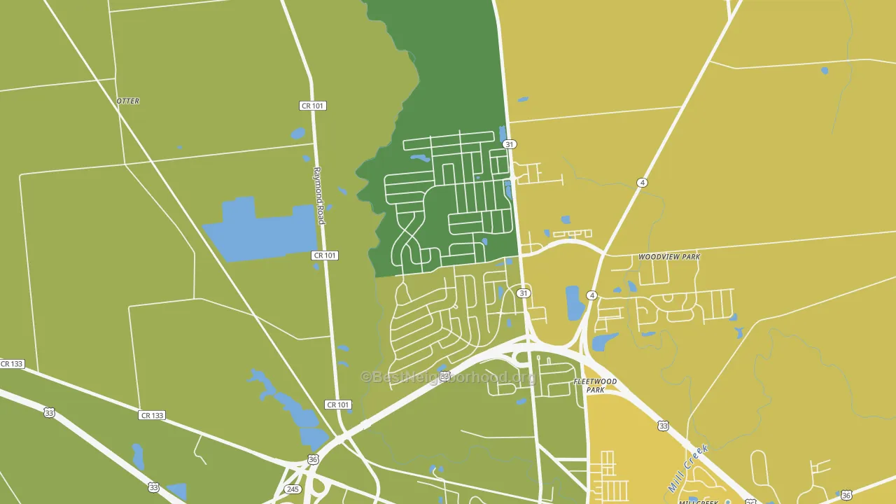 Map of the best neighborhoods in the The Woods at Mill Valley, Marysville area, with better matches in green and worse matches in red