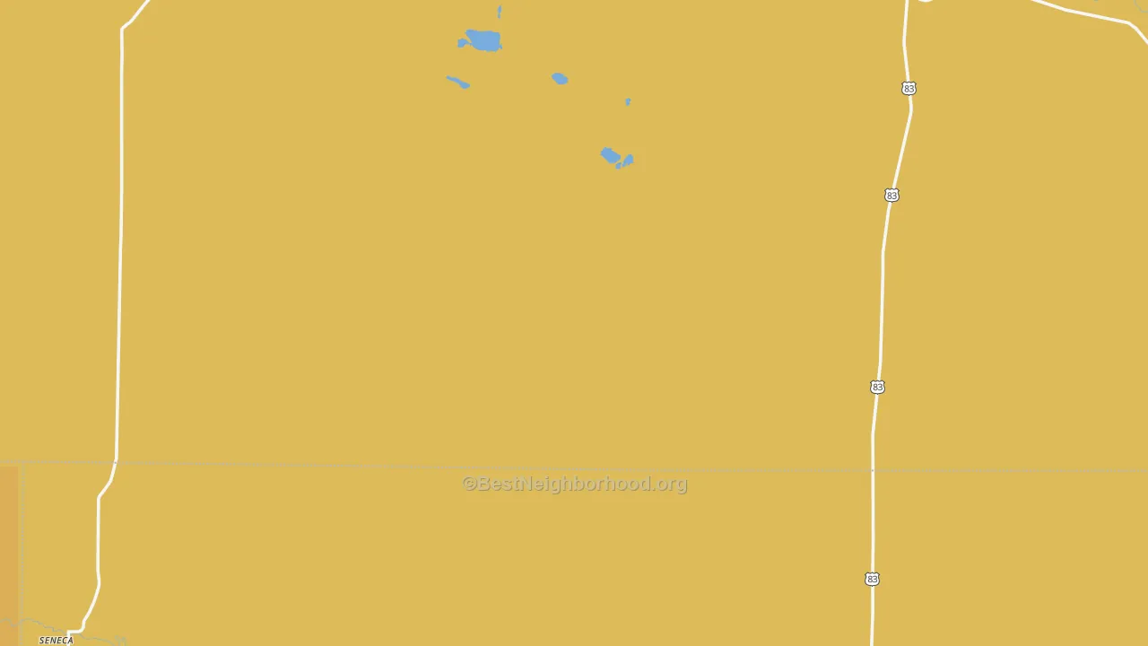 Map of the best neighborhoods in the Thedford area, with better matches in green and worse matches in red