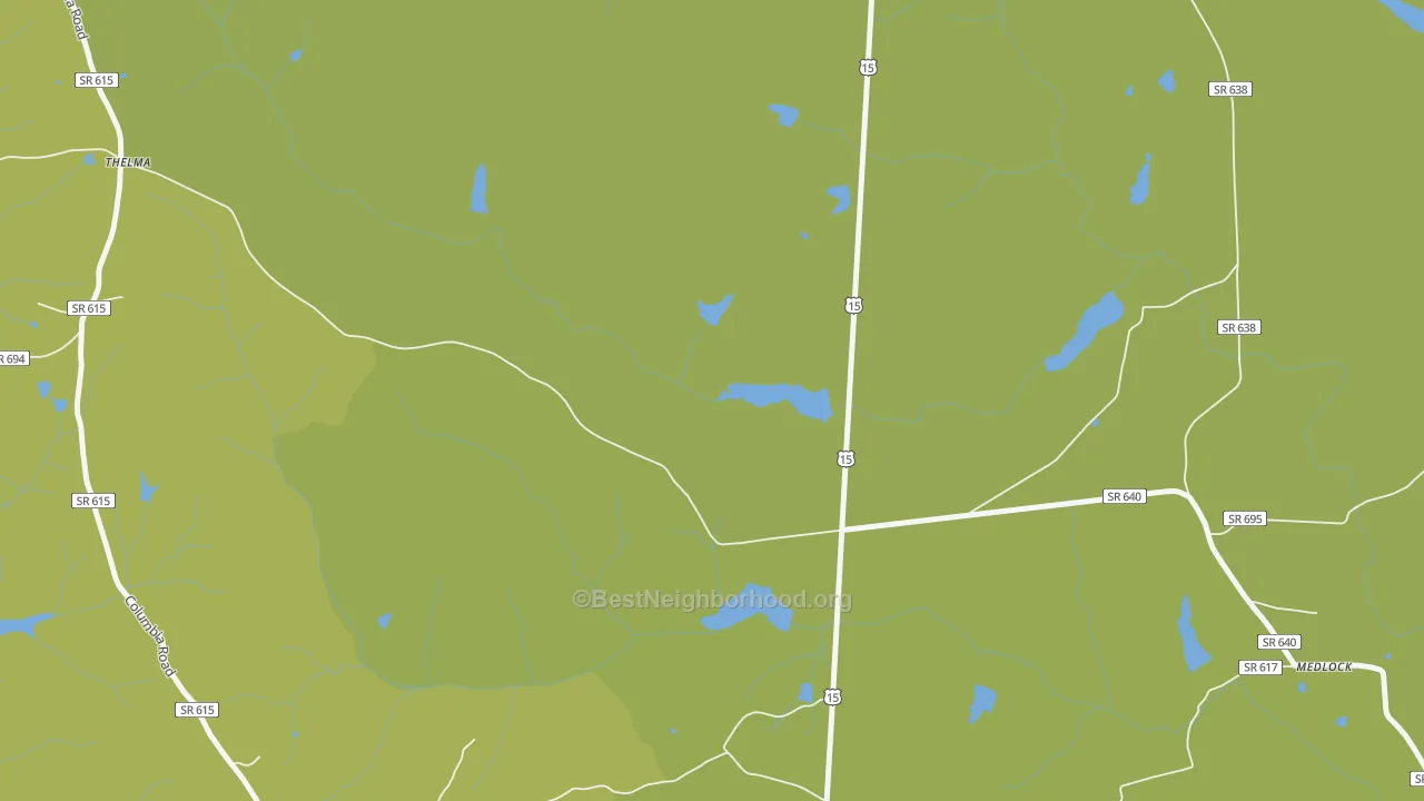 Map of the best neighborhoods in the Thelma area, with better matches in green and worse matches in red