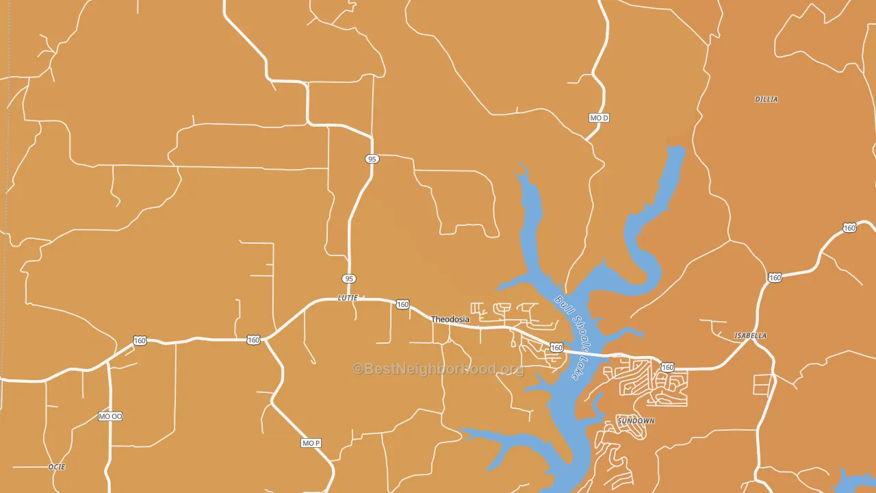 Map of the best neighborhoods in the Theodosia area, with better matches in green and worse matches in red