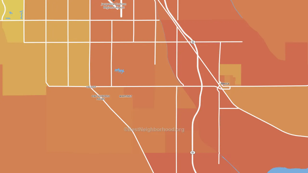 Map of the best neighborhoods in the Thermal area, with better matches in green and worse matches in red