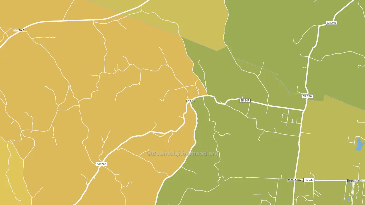 Map of the best neighborhoods in the Theta area, with better matches in green and worse matches in red