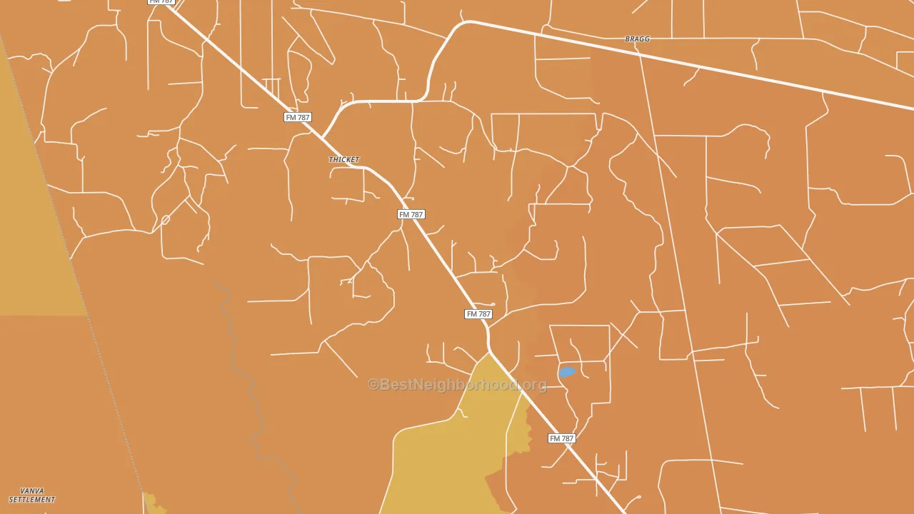 Map of the best neighborhoods in the Thicket area, with better matches in green and worse matches in red