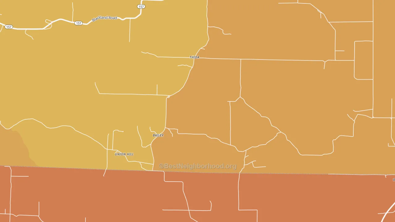 Map of the best neighborhoods in the Thida area, with better matches in green and worse matches in red
