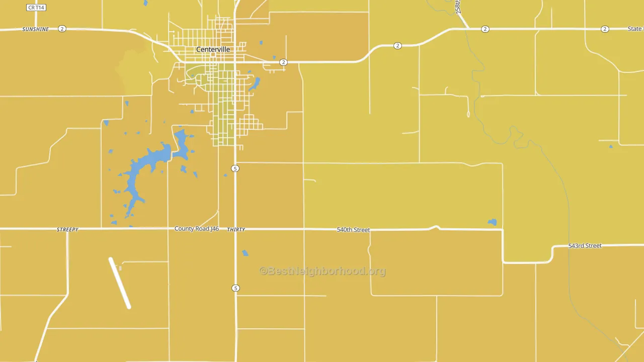 Map of the best neighborhoods in the Thirty area, with better matches in green and worse matches in red
