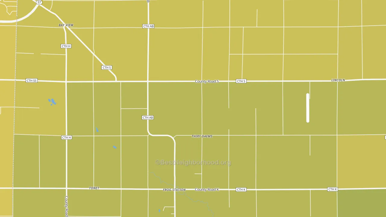 Map of the best neighborhoods in the Thiry Daems area, with better matches in green and worse matches in red